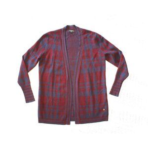 Ted Baker Isslaii Longline cardigan checkered print Size 6 Purple & Blue no belt